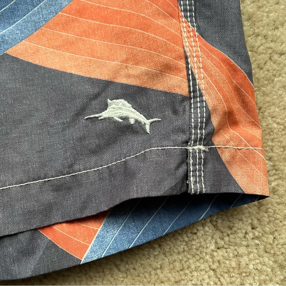 Tommy Bahama Relax Men’s Blue Gray Orange Mesh Lined Swim Trunks - Size L - EUC